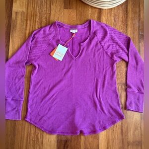 Knox Rose Ribbed Long Sleeve Top Purple Notch Neck Size XXL NWT